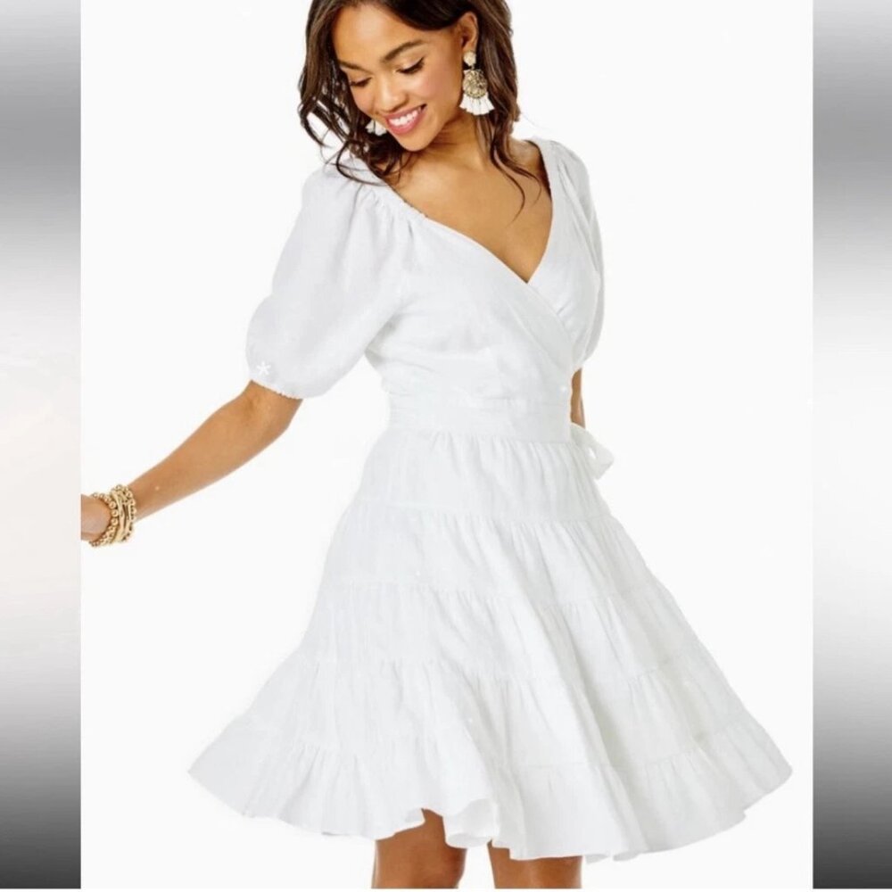 Lilly Pulitzer Iralee White Linen Wrap Dress, Size 0